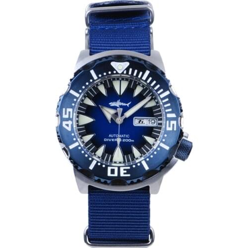 Heimdallr Sharkey Monster Automatic Watches Men Gradient Blue Dial Diver Watch 200M Water Resistance NH36 Mechanical Wristwatch