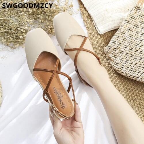Low Heel Sandals For Women Sexy Square Toe Sandals Leather Sandals Women Fashion Ladies Shoes Summer Shoes Woman Buty Damskie