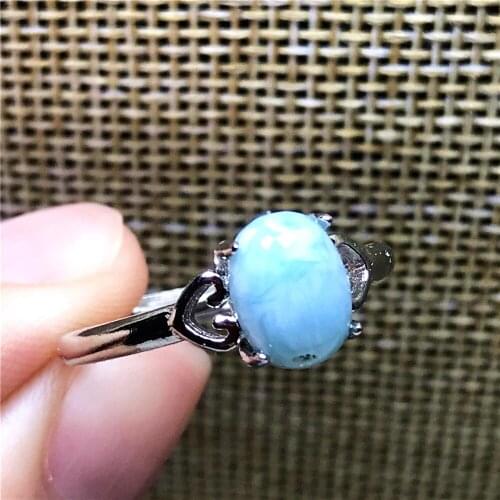 7x5mm Larimar Beads Adjustable Ring Jewelry Prong Setting Women Female Blue Crystal Beauty 925 Silver Natural Clear Stone AAAAA
