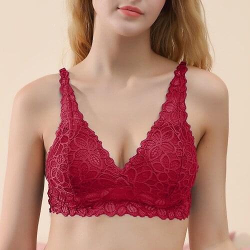 Push Up Bra Women Sexy Sling Wire Fress Lace Bra Underwear Feminine Halter Thin Cup Bralette Red Lace Bra Sutian Feminino 2021