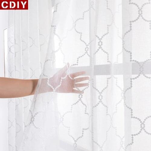 CDIY Sheer Curtains White Embroidered Curtain for Kitchen Living Room Bedroom Modern Window Treatment Tulle Voile Panel Drape