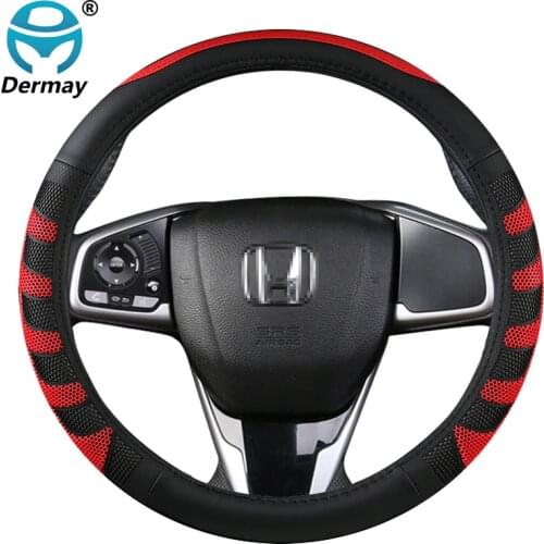 DERMAY Car Steering Wheel Cover PU Leather Non-slip for Honda Civic 2016 2017 2018 2019 2020 10th Generation Auto Accessories
