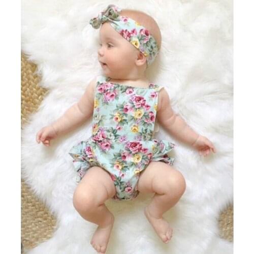 Cute Floral Baby Romper 2018 Ruffles Lace Jumpsuit Newborn Baby Girls Bow Sunsuit Outfits Children Clothes 0-24M