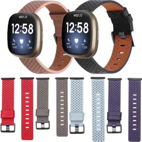 Breathable Leather band For fitbit versa 3 smart watch belt With holes cowhide versa3 leather strap for fitbit sense watchband