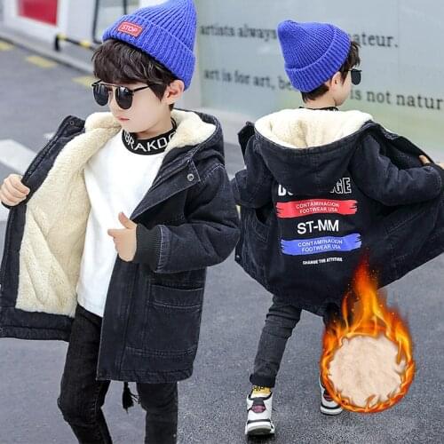 FYH Winter Autumn Kids Clothing Boys Denim Coat School Children Thicken Warm Outerwear 12Y Big Boys Jean Jackets Faux Rabbit Fur
