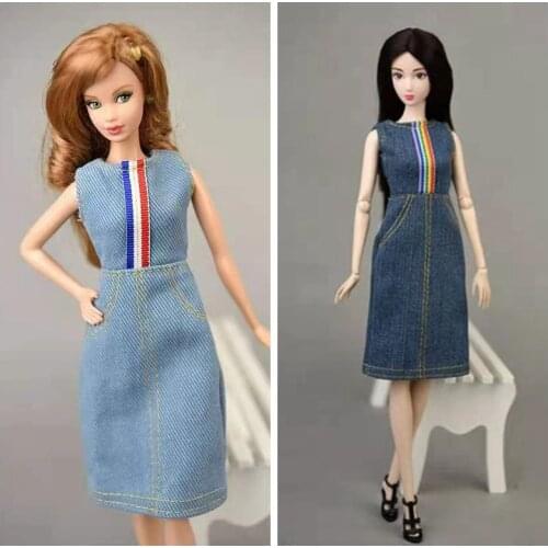 Handmade Denim Jean Dress for Barbie Doll Clothes Outfits Casual Wear 1/6 BJD Dolls Accessories Kids & Baby Playhouse Toy Gifts