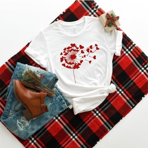 Dandelion Heart Valentine Day Wildflower T shirts Plant Short Sleeve Ladies Print Clothing Clothes Tops Female Womens T-Shirt