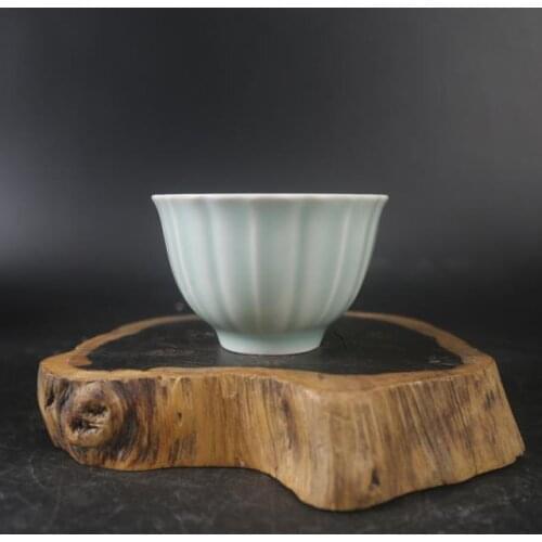 Song Dynasty Old Porcelain Ceramic Teacup Shadow Celadon Hand-carved Thin Tire Cup