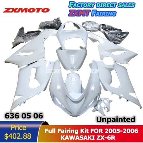 ZXMOTO Bodywork Full Fairing Kit ABS Plastics Fender Panel Cover For 2005-2006 Kawasaki ZX-6R 636 05 06 ZX6R Unpainted White