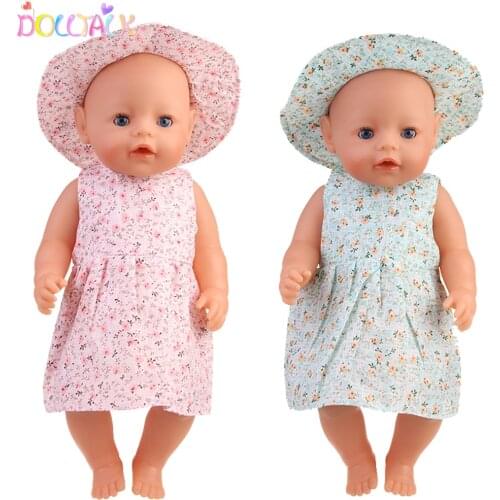 Doll Talk Doll Dress Fit For 43cm New Baby 18 Inch American Reborn Dolls Small Floral Dress+Hat Doll Toy Clothes Accessories