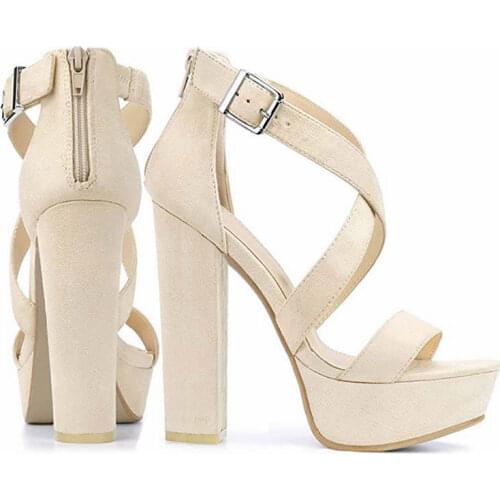 LOSLANDIFEN Womens Open Toe Cross Strap Buckle Wedge Platform Sandals High Heel Chunky Block Heels Dress Party Wedding Shoes