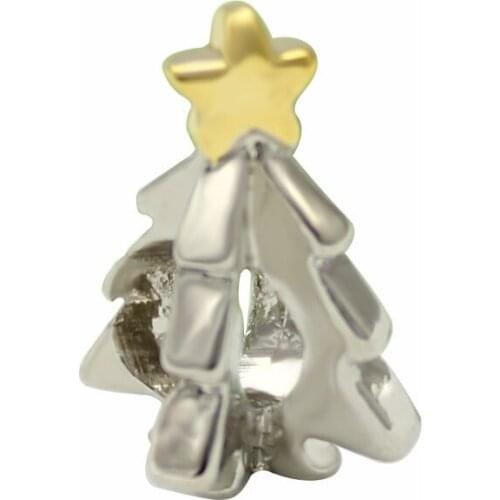 Straight hole fashion jewelry DIY European Christmas beads, golden star, Christmas tree charm Fit Pandora Bracelet Necklace