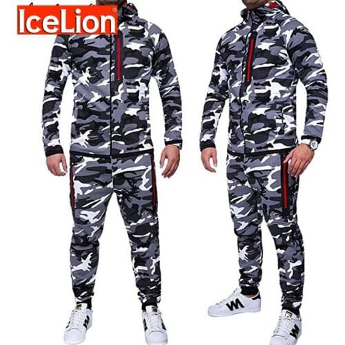 IceLion Camouflage Hoodies Men Long Sleeve Zipper Cardigan Hooded Sweatshirt For Men Slim Fit Sportswear Casual Men Clothing New