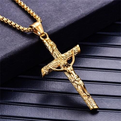 Stainless steel Men Religious Jesus Cross Necklace Cross Pendant with Chain Jewelry Gift