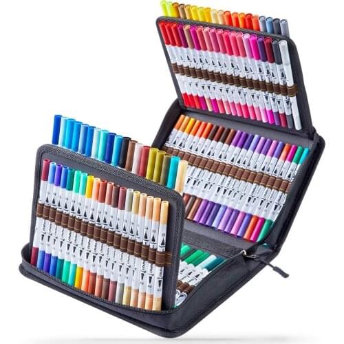 120 Colours Art Pens Set, Dual Tips Coloring Brush Fineliner Color Marker Pens, Water Based Marker for Calligraphy Drawing