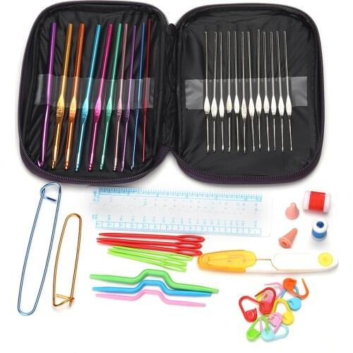 Amo 47 Pcs/ Set Colourful Aluminiu Crochet Hooks Stitches Knitting Kit with Zipper Organizer Case DIY Crafts Home Supplies