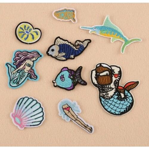 50pcs/lot Embroidery Patches Clothing Decoration Hat Bag Accessories Mermaid Shell Diy Iron Heat Transfer Applique
