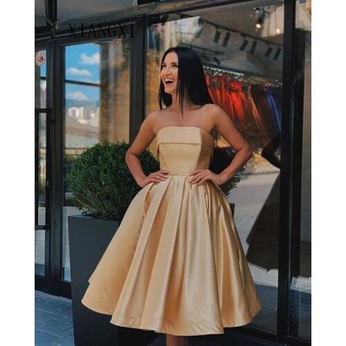 Sky Yellow Homecoming Dress 2020 Satin A-Line Off The Shoulder Knee Length Graduation Dresses Short Party Gowns Homecoming Dress