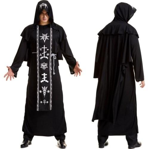 New Halloween Couples Priest Wizard Black Clothing Masquerade Performance Costumes