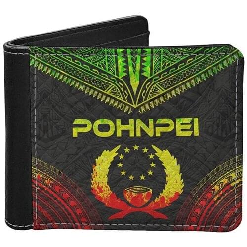 Wholesale PU Material Design Pattern Pohnpei Paisley Bandana Polynesian Tribal Mens Half-fold Wallet