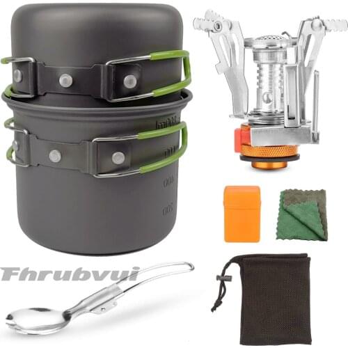 Outdoor Camping Cookware Set 1-2 Person Marching Utensils Tableware Cooking Stove Kit Travel Pan Hiking Picnic Camping Tools