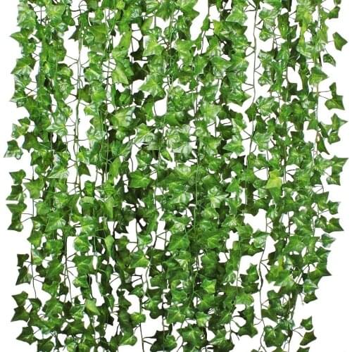12 Strands Artificial Ivy Leaf Plants Vine Hanging Garland Fake Foliage Flowers Home Kitchen Garden Office Wedding Wall Decor