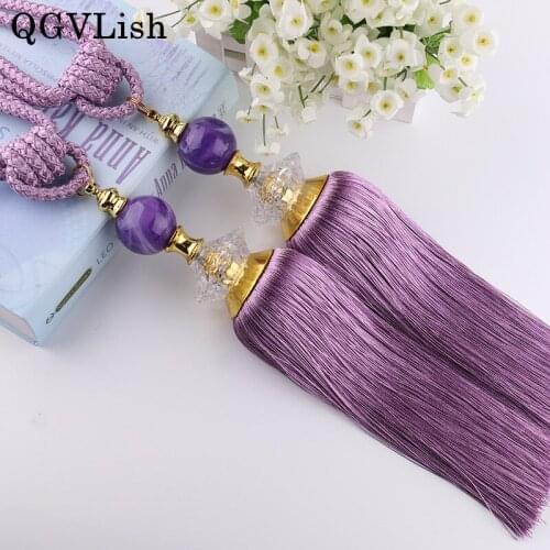 QGVLish 2Pcs Jade Ball Curtain Tiebacks Tassel Fringe Curtain Hanging Ropes Brush Buckle Straps Curtain Accessories Home Decor