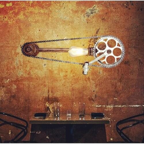 Retro wrought iron wall lamp industrial loft cafe bar aisle water studio Bicycle gear decorative wall lighting AC110-240V