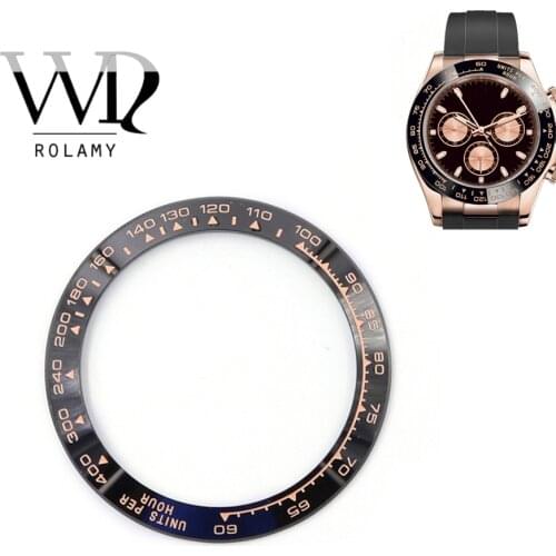 Rolamy Wholesale DAYTONA High Quality Pure Ceramic Black with Rose Gold Writing 38.6mm Watch Bezel For Rolex 116500 - 116520