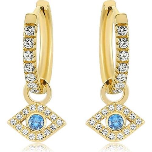 Valori Jewels Evil Eye, Zirconia White And Fancy Blue Gemstone, Gold Plated, Sterling Silver Small Plain Hoop Charm Earrings