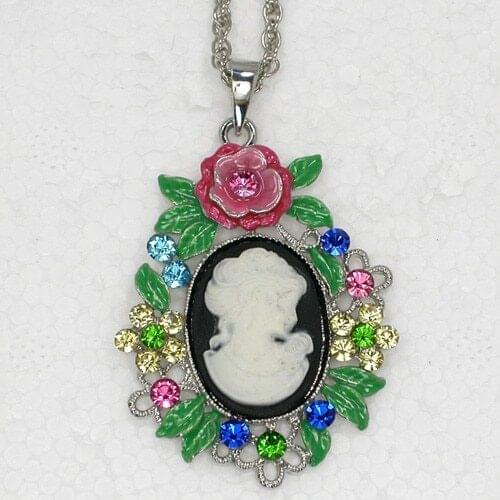 Rhinestone Cameo Fashion Pendant Necklaces Chain Jewelry F217 E