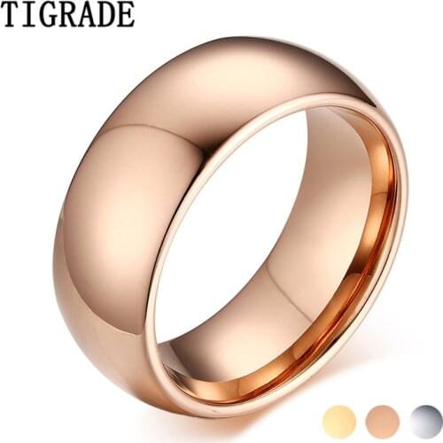 Tigrade Domed Men Tungsten Ring Rose Gold, Gold,Silver Color Polished Pure Carbide Ring Unisex Wedding Band Engagement Jewelry