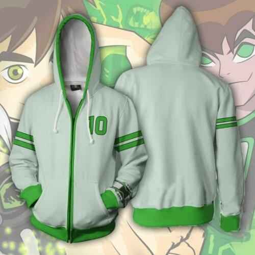 Anime Ben 10 Ben Tennyson Hoodie Jacket Kineceleran Hoodie Cosplay Costume fashion 3D Printing zipper men women Hooded Top