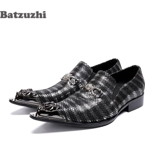Batzuzhi 2018 New Men Shoes Metal Pointed Toe Black Genuine Leather Dress Shoes Men Oxfords Business and Party Chaussures Hommes