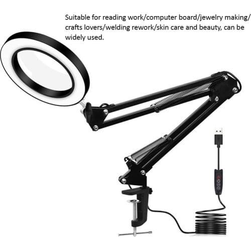 USB 5X Illuminated Magnifier 3 Color Desk Lamp Magnifying Glass Soldering Third Hand Tool Flexible Reading Loupe USB Power Suppl