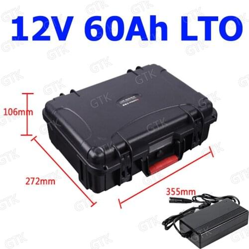 GTK waterproof 12v 60ah LTO battery pack Lithium titanate 100A BMS for 1200w solar Solar boat backup power bike EV + 10A Charger
