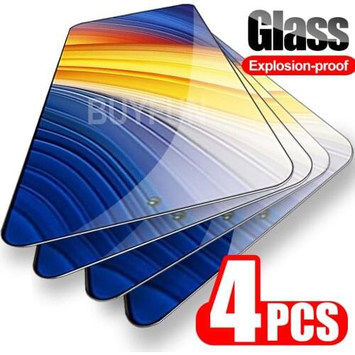 4PCS Safety Glass For Xiaomi POCO X3 Pro X3Pro Tempered Glas For POCO X3 NFC X3NFC M3 Full Cover Protective Film Transparent HD