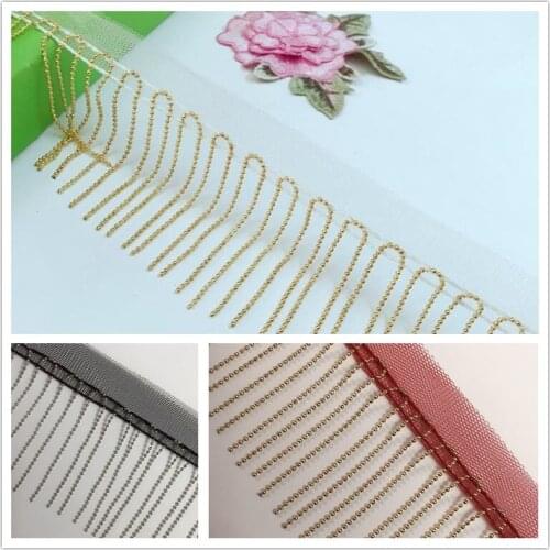 10Yards Long Tassel Metal Chain Fringe Trim Silver Gold Decorative Metal Chain Clothing Accessories Clothes Appliques Mesh Lace