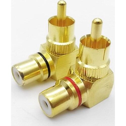 2Pcs Brass RCA Right Angle Male To Female Gold Plated Connector 90 Degree Adapters Connectors red black banana plug Jack