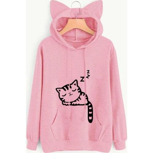 2020 Autumn Winter Hooded Hoodies Women Kawaii Cat Ear Loose Casual Streetwear Long Sleeve Warm Outerwear Pullover Sweatshirts