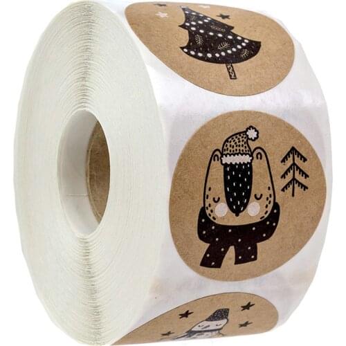 500PCS/Roll Christmas 1 Inch Self-adhesive Sticker Labels Christmas Gift Decoration Sticker For Package Stationery Sticker Grand