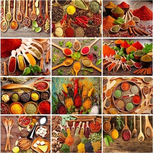 5D Diamond Painting Herbs Spices Diamond Embroidery Mosaic Full Square Round Landscape Picture for Restaurant Home Decoration