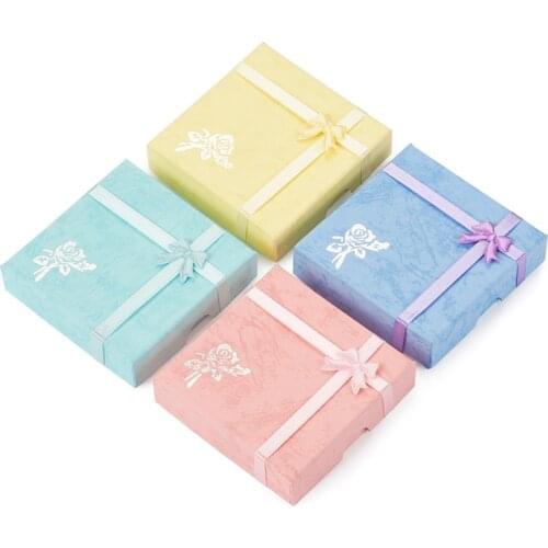 6pcs Mixed Color Square Cardboard Bracelet Boxes with Flower Sponge and Fabric for Jewelry Packaging Display 9x9x2cm