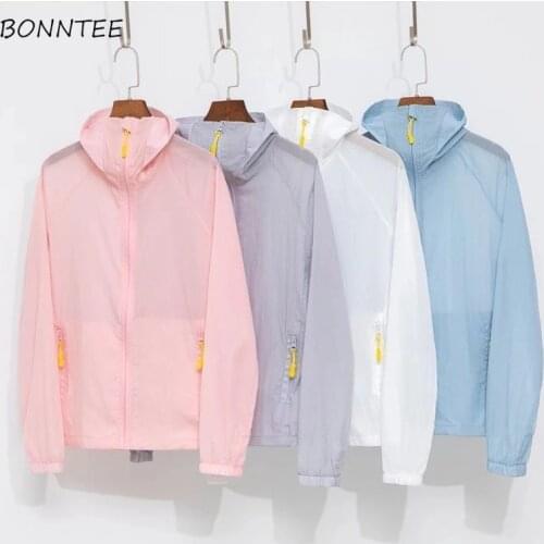 Basic Jackets Women Casual Solid Sunproof Summer Couples Ulzzang Unisex Outwear All-match Preppy Style Fashion Zipper Simple Ins