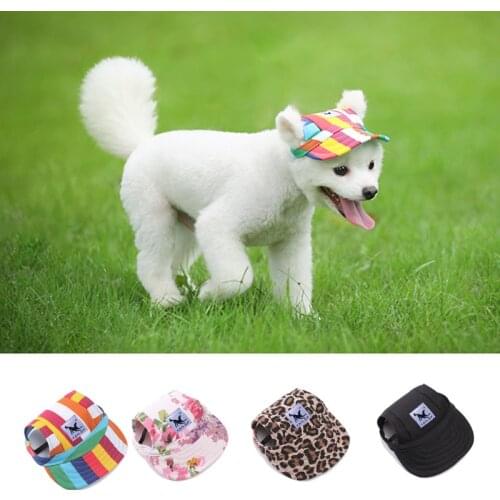 Summer Pet Dog Hat with Ear Holes Adjustable Cap Outdoor Dog Baseball Cap Canvas Small Dog Sunscreen Pet Accessories