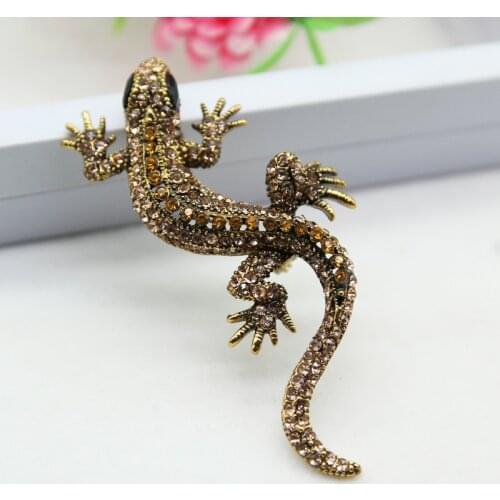 Animal Crystal Brooch Pin Mouse Fox Lizard Corsage Brooch Pins Alloy Rhinestone Retro Badge Backpack Decor Ornaments Gift
