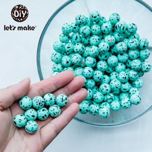 Lets Make 10PC Silicone Bead Food Grade Materials Teether Round Printing 15mm DIY Crafts Baby Teether Safe Rattle Beads