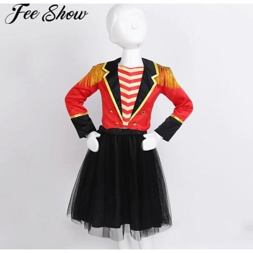 Kids Girls Circus Ringmaster Halloween Role-playing Costume Children Fancy Party Rave Dress Up Jacket & Stain Tutu Skirt Suit