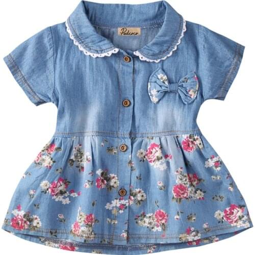 Baby girl denim dress 2018 children Short Sleeve christmas girls dresses summer style kids princess flower dress
