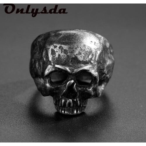 Mens Calvarium Skull Ring Gothic 316L Stainless Steel Biker Ring Motorcycle Band Bijoux Party Gift Freeshipping jewellery
